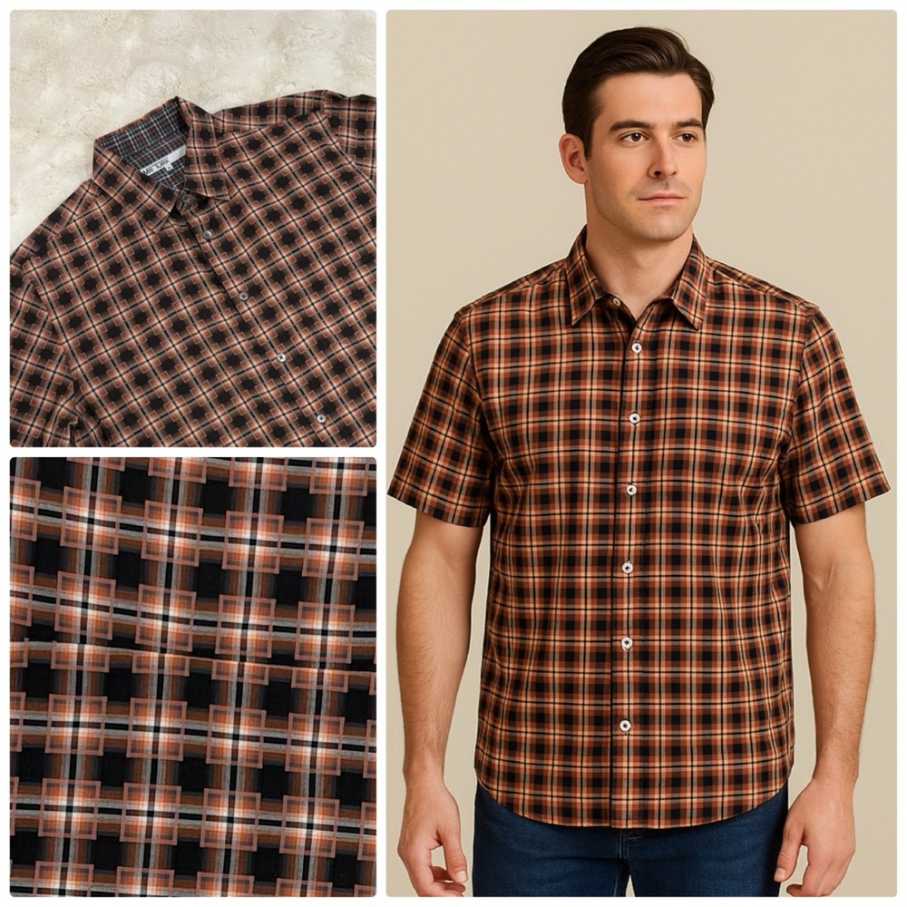 Mr. Turk square pattern short sleeve button down shirt - XL